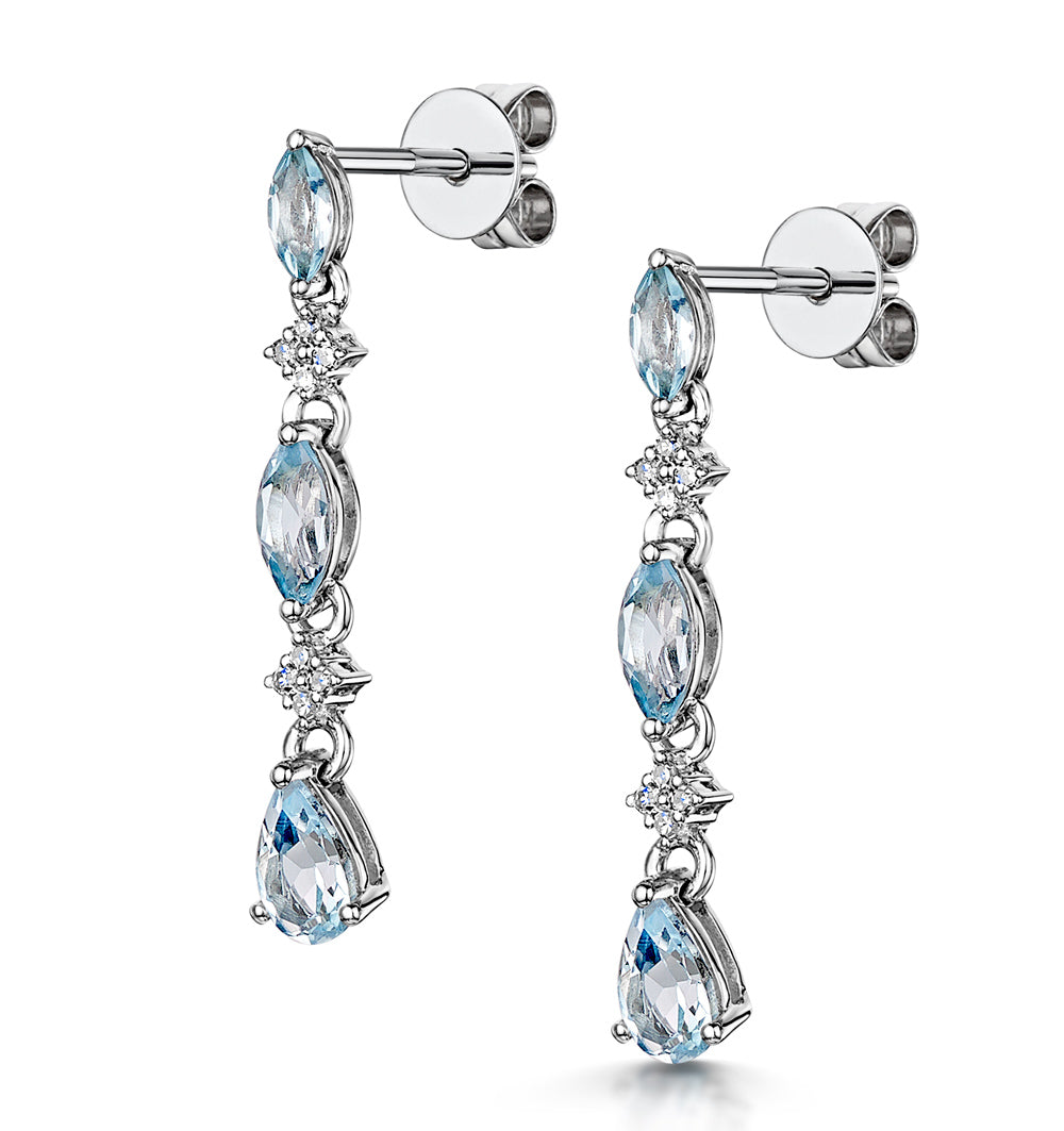 Stellato Collection Blue Topaz and Diamond Earrings in 9K White Gold